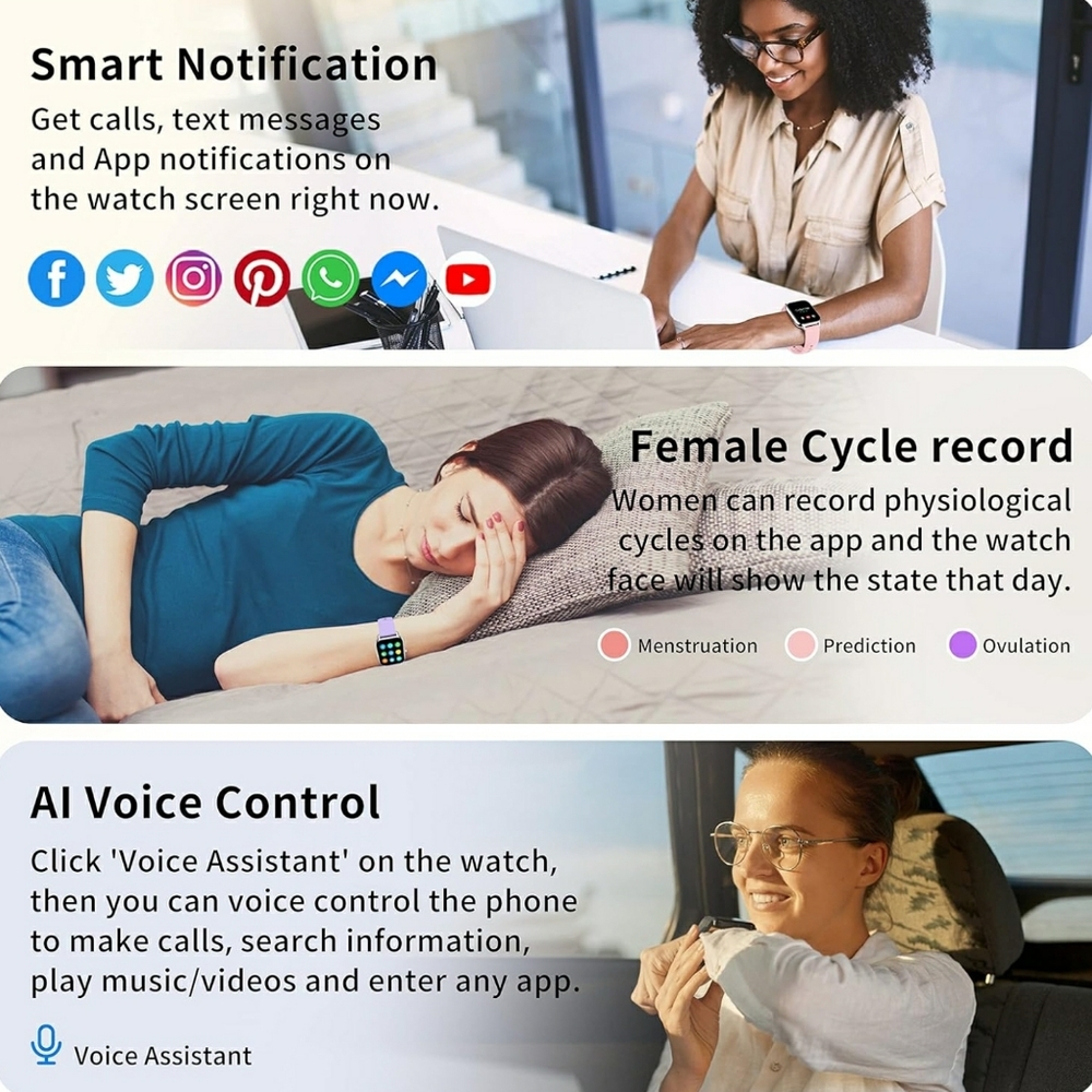 Popglory Smart Watch Call Receive/Dial, 1.85'' Smartwatch with AI Voice Control, - Picture 3 of 6